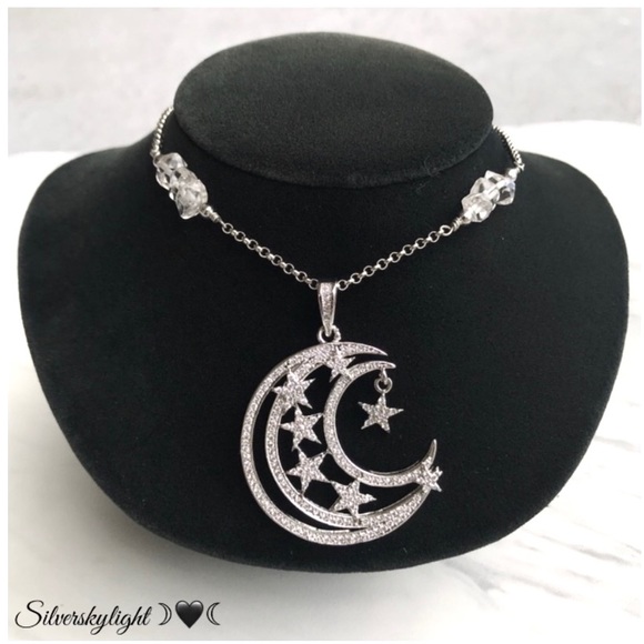 Silverskylight Jewelry - White gold plated cz moon stars herkimer diamonds